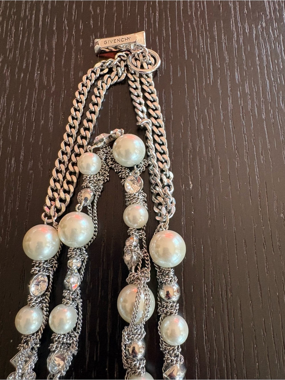 Givenchy Vintage Runway 1980s Rhodium Faux Pearl and Rhinestone Necklace - Picture 5 of 8